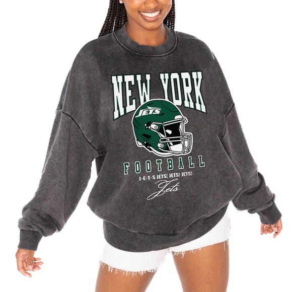 Gameday Couture Unisex New York Black Vintage Wash Crewneck Fleece Pullover|NEW - Picture 1 of 10